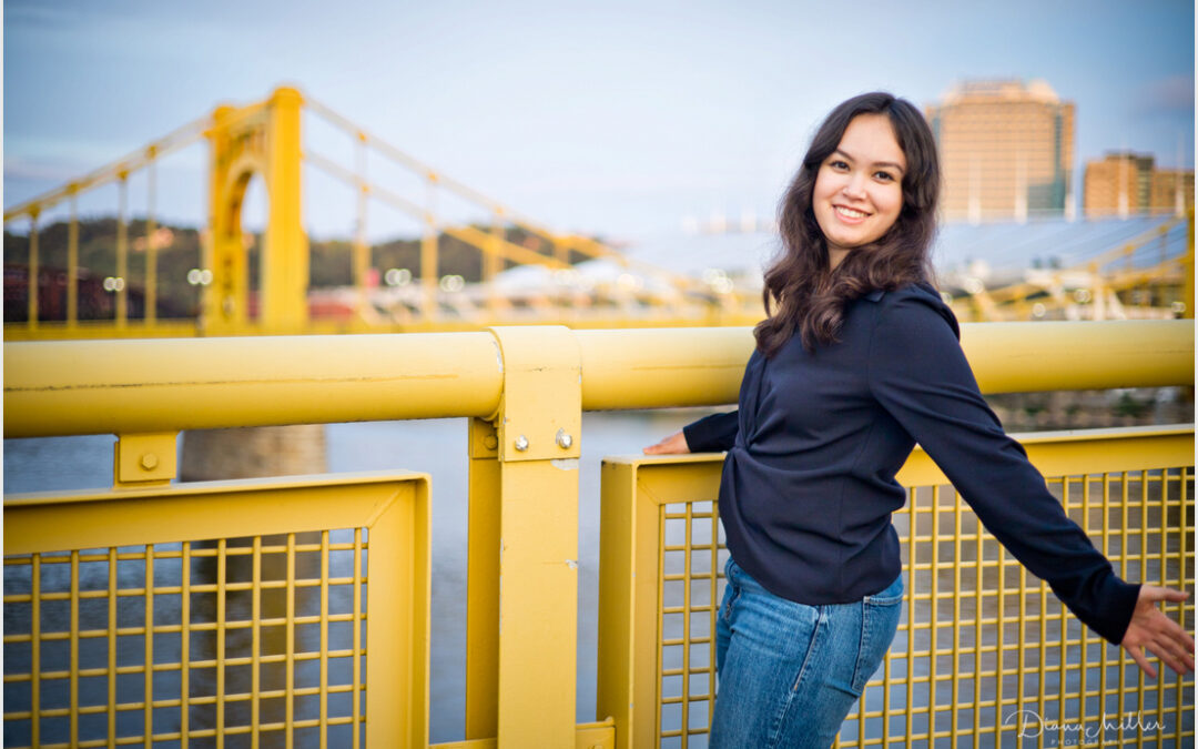 Young woman on bridge in Pittsburgh, PA