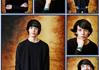 Collage of senior boy doing all different poses behind a backdrop