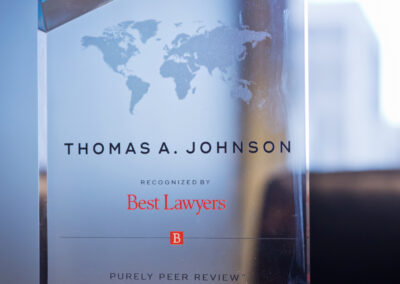 Glass award for Tom Johnson Attorney